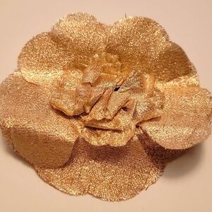 Large Statement Fabric Flower Pin Brooch Gold Glitter